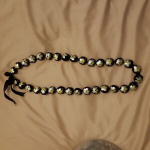 Kukui Nut Lei Hibiscus Silver Flower Necklace